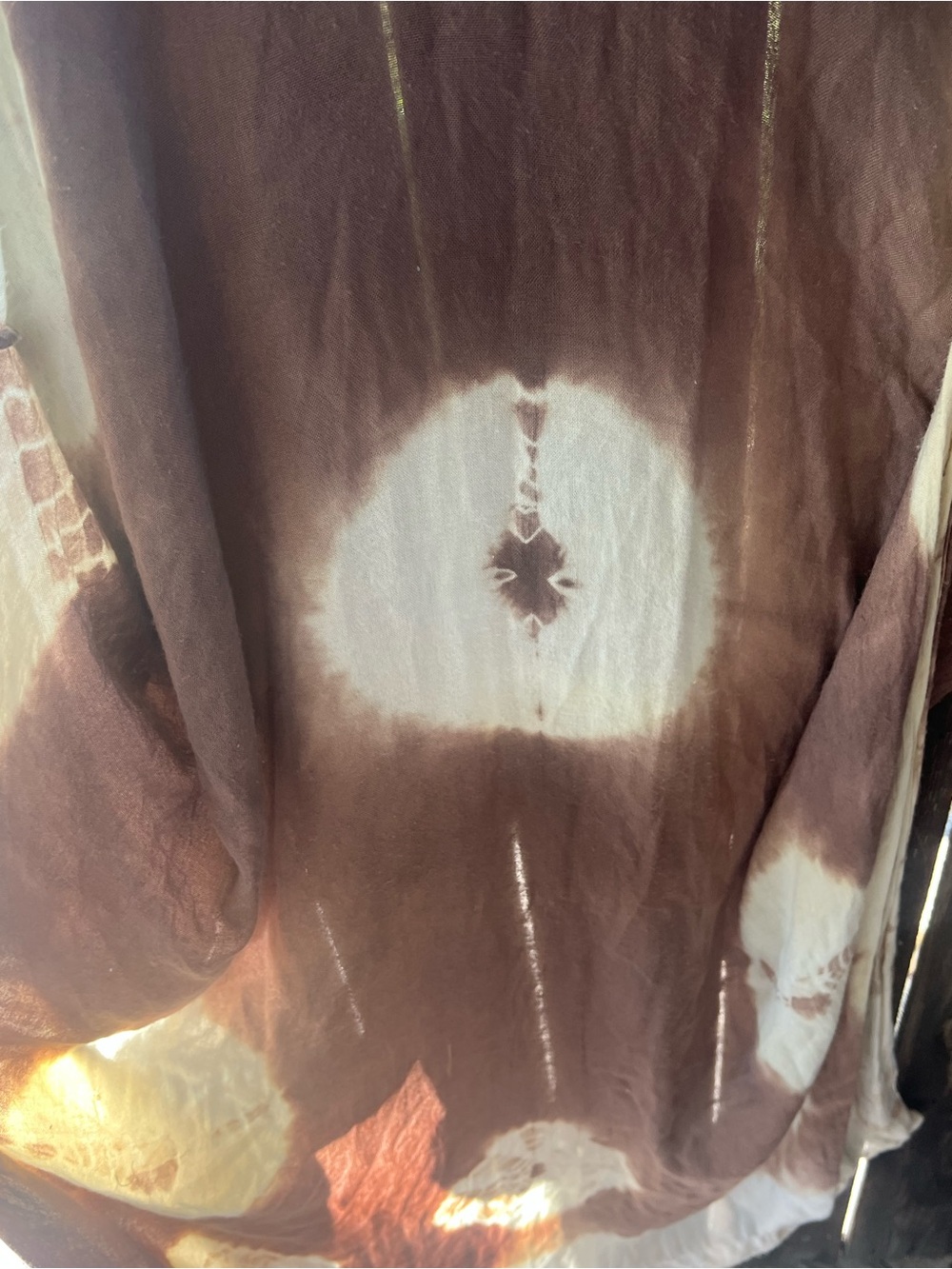 Free People Brown and White Tie-Dye Kimono Long Sleeve Top
